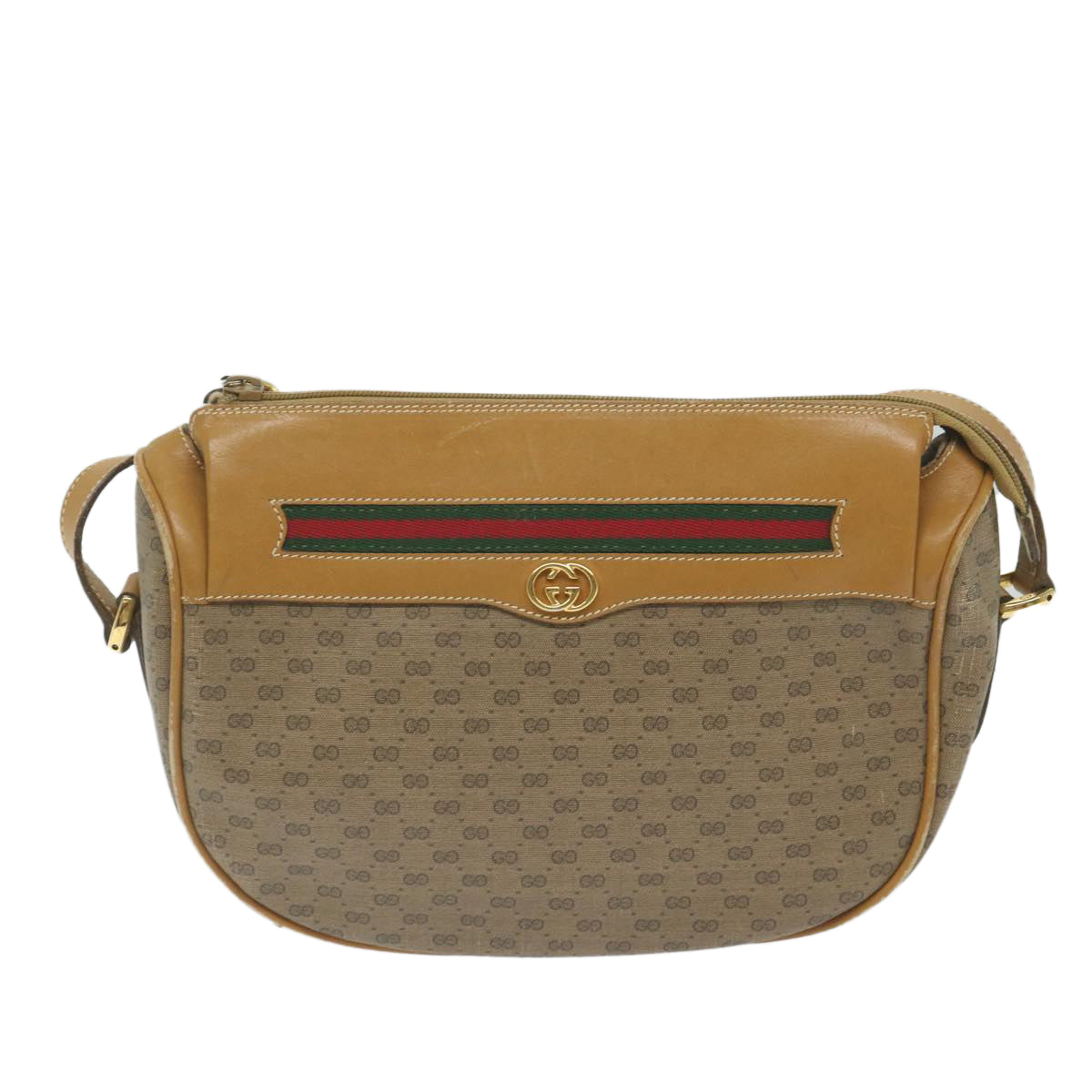 GUCCI Micro GG Canvas Web Sherry Line Shoulder Bag PVC Beige Green yk9514