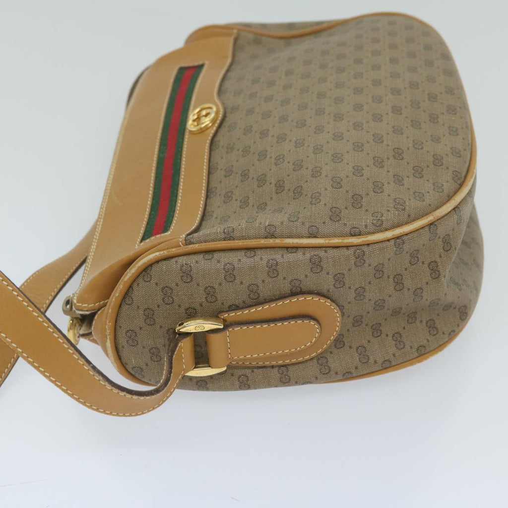 GUCCI Micro GG Canvas Web Sherry Line Shoulder Bag PVC Beige Green yk9514