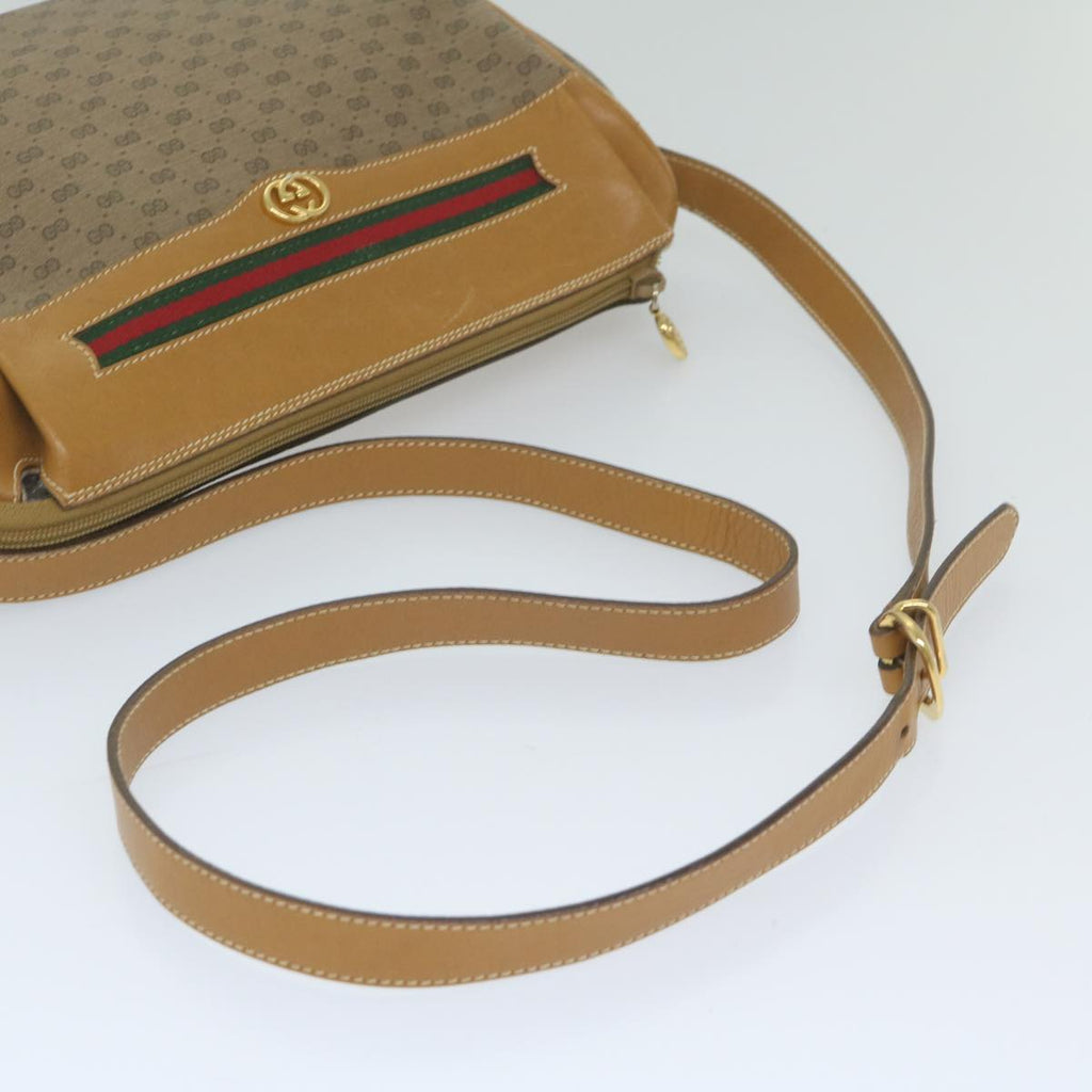 GUCCI Micro GG Canvas Web Sherry Line Shoulder Bag PVC Beige Green yk9514