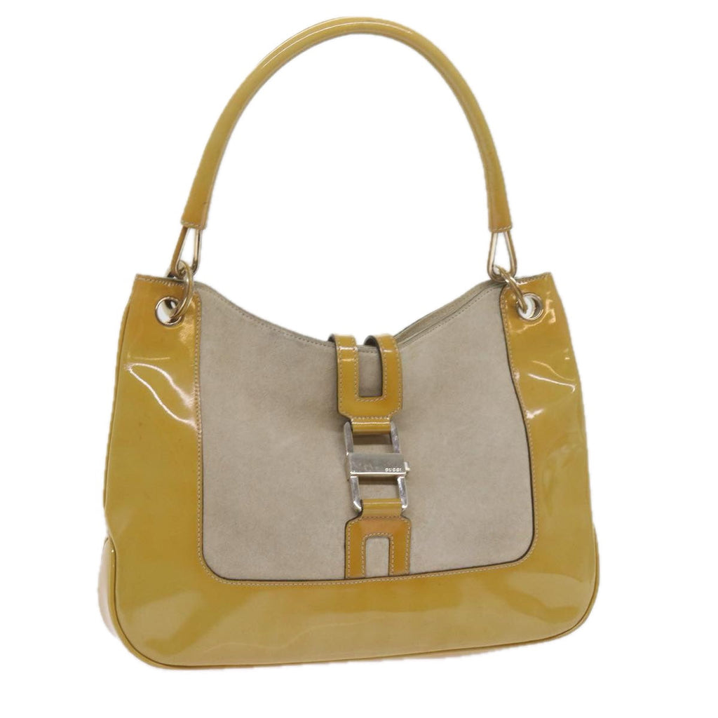GUCCI Jackie Shoulder Bag Patent leather Suede Yellow 001 4149 yk9517
