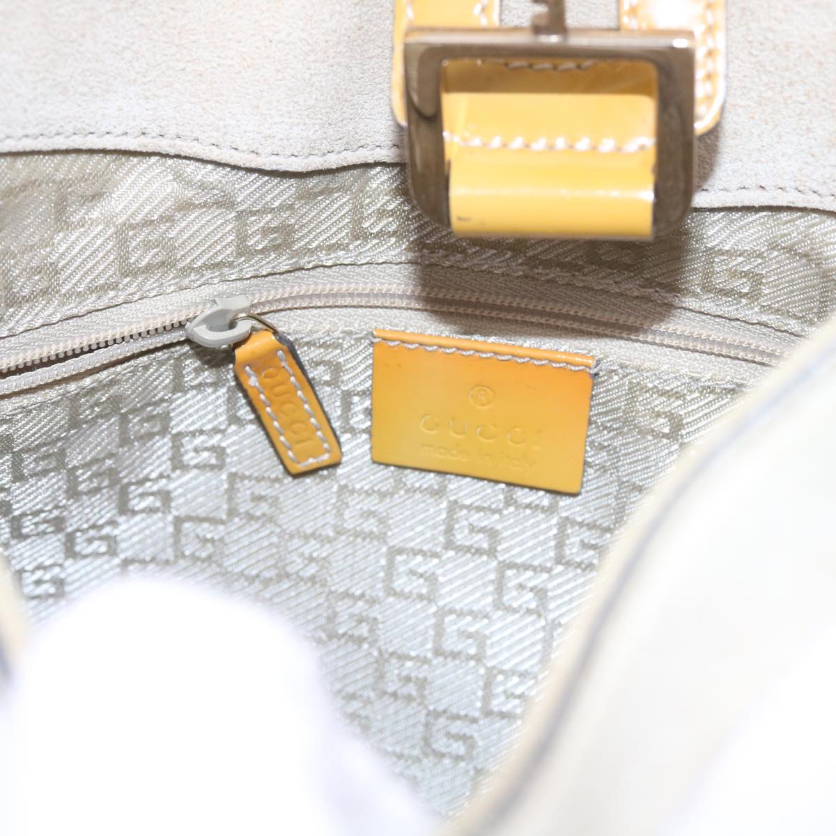GUCCI Jackie Shoulder Bag Patent leather Suede Yellow 001 4149 yk9517