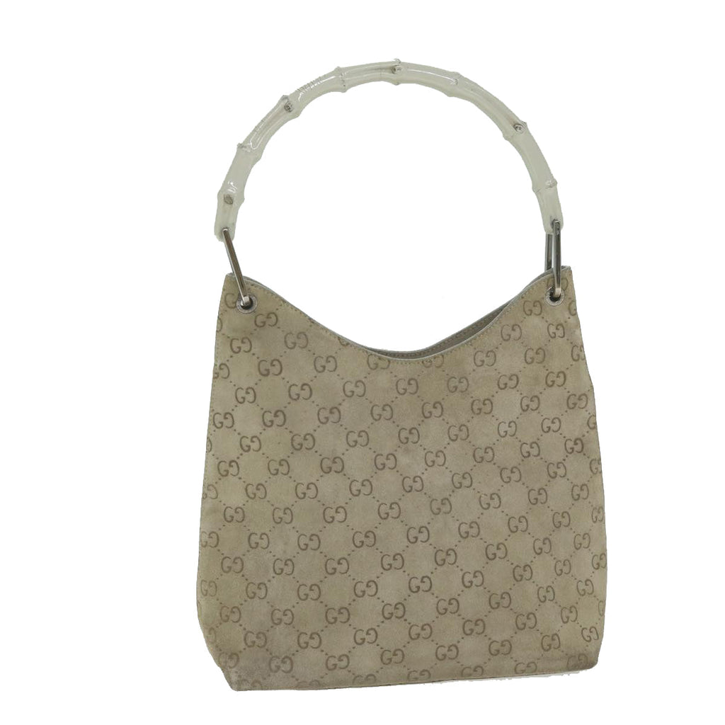 GUCCI GG Canvas Bamboo Shoulder Bag Gray 001 2058 3007 yk9522