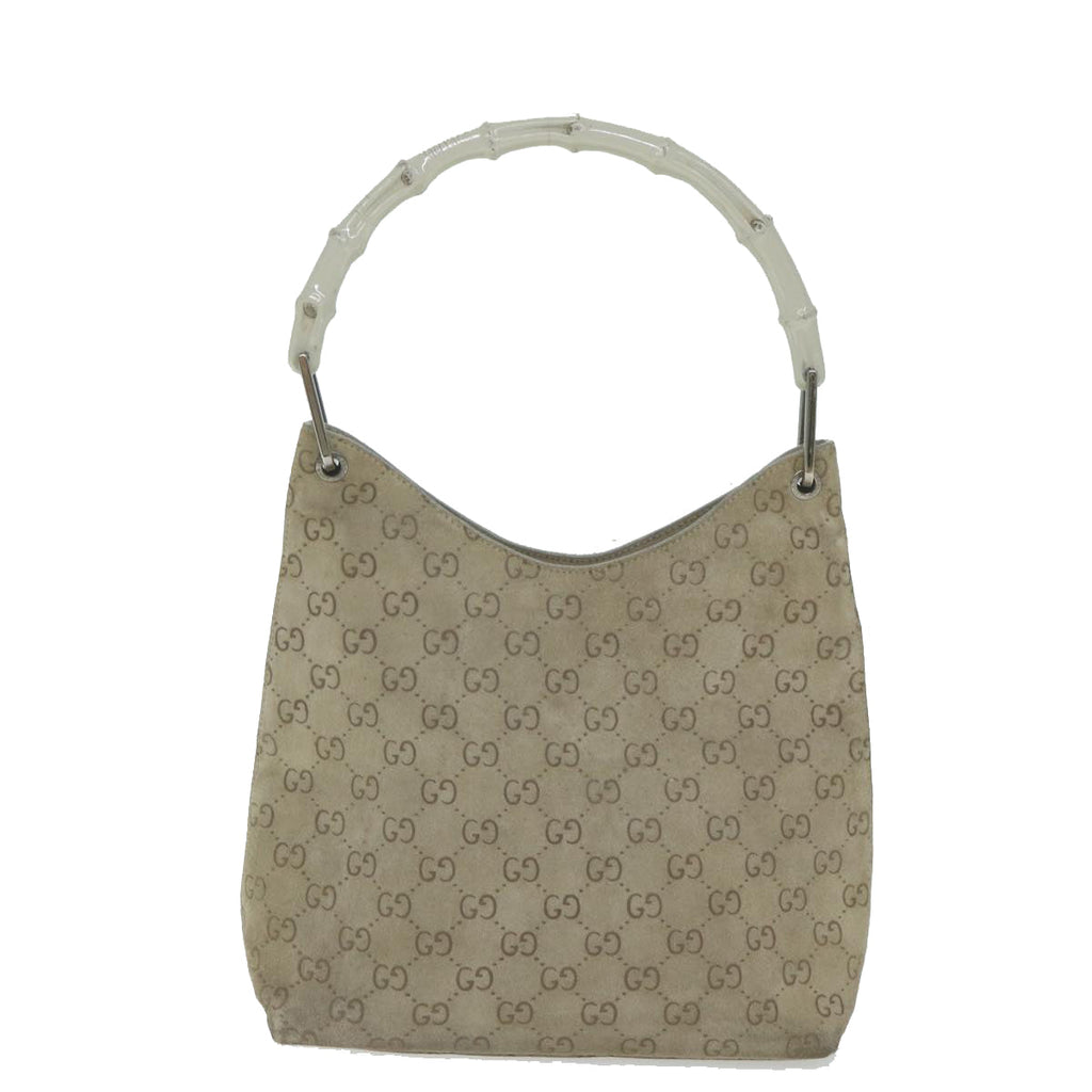 GUCCI GG Canvas Bamboo Shoulder Bag Gray 001 2058 3007 yk9522