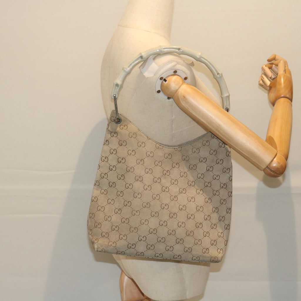 GUCCI GG Canvas Bamboo Shoulder Bag Gray 001 2058 3007 yk9522