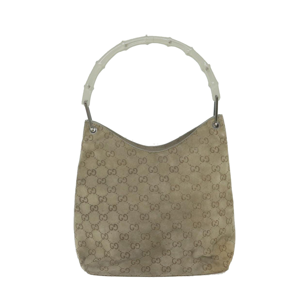 GUCCI GG Canvas Bamboo Shoulder Bag Gray 001 2058 3007 yk9522