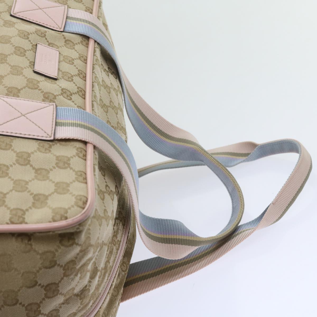 GUCCI GG Canvas Sherry Line Boston Bag Beige Light Blue Pink 153240 yk9531