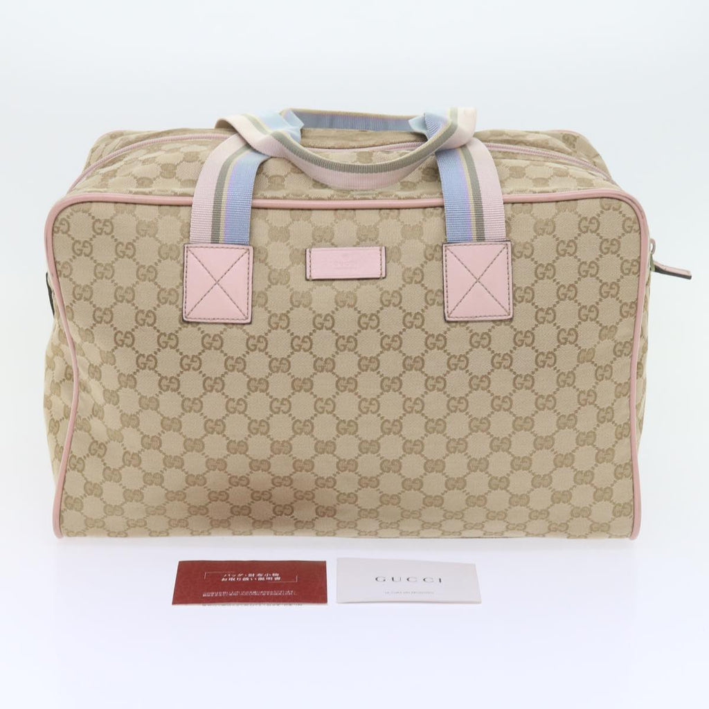 GUCCI GG Canvas Sherry Line Boston Bag Beige Light Blue Pink 153240 yk9531