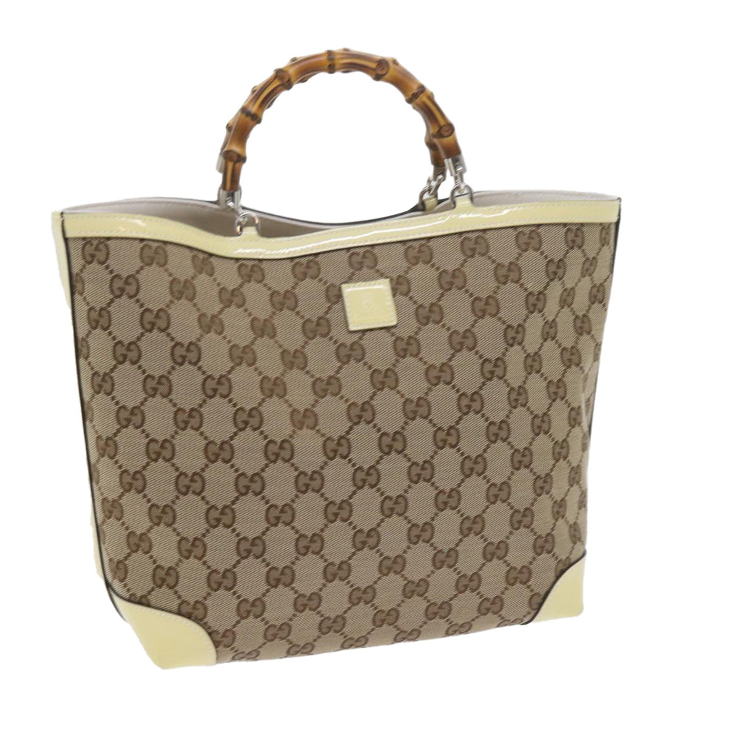 GUCCI GG Canvas Bamboo Hand Bag Beige 311175 yk9538