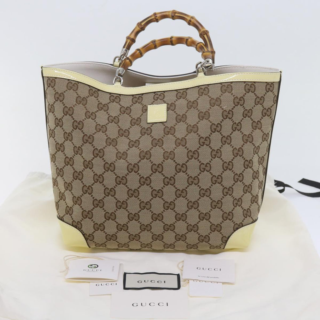 GUCCI GG Canvas Bamboo Hand Bag Beige 311175 yk9538