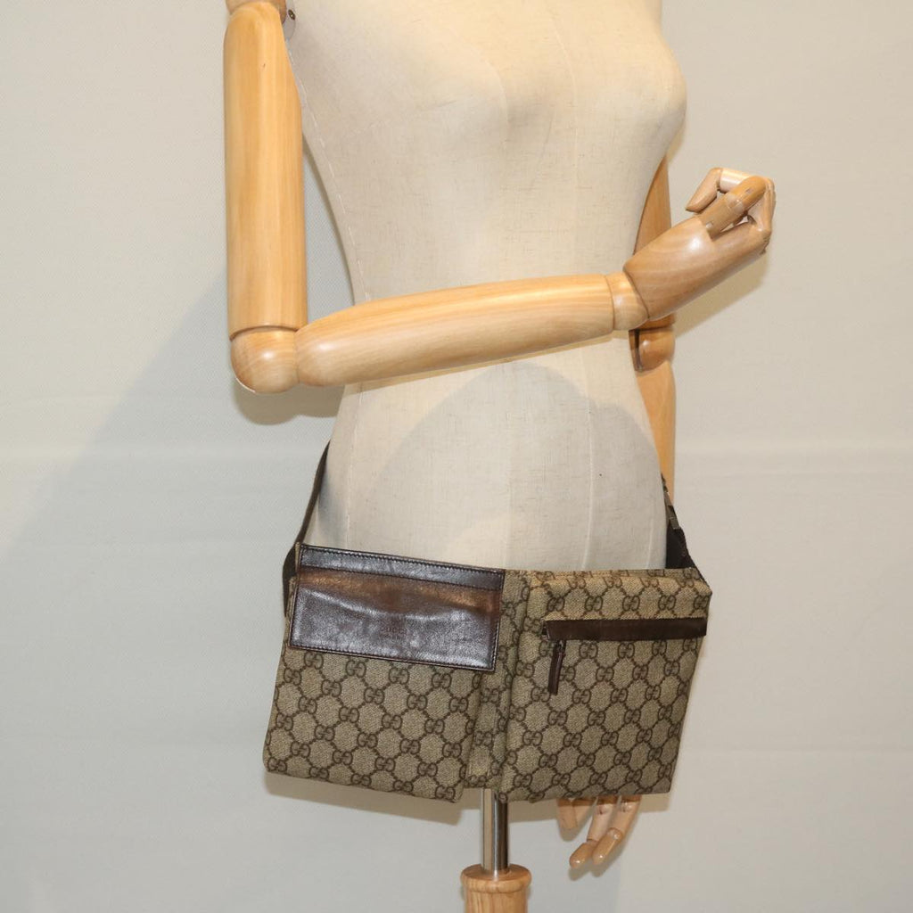 GUCCI GG Supreme Waist bag PVC Leather Beige 28566 yk9547