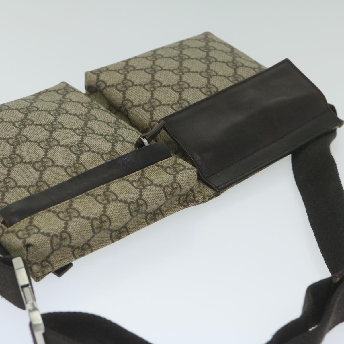 GUCCI GG Supreme Waist bag PVC Leather Beige 28566 yk9547