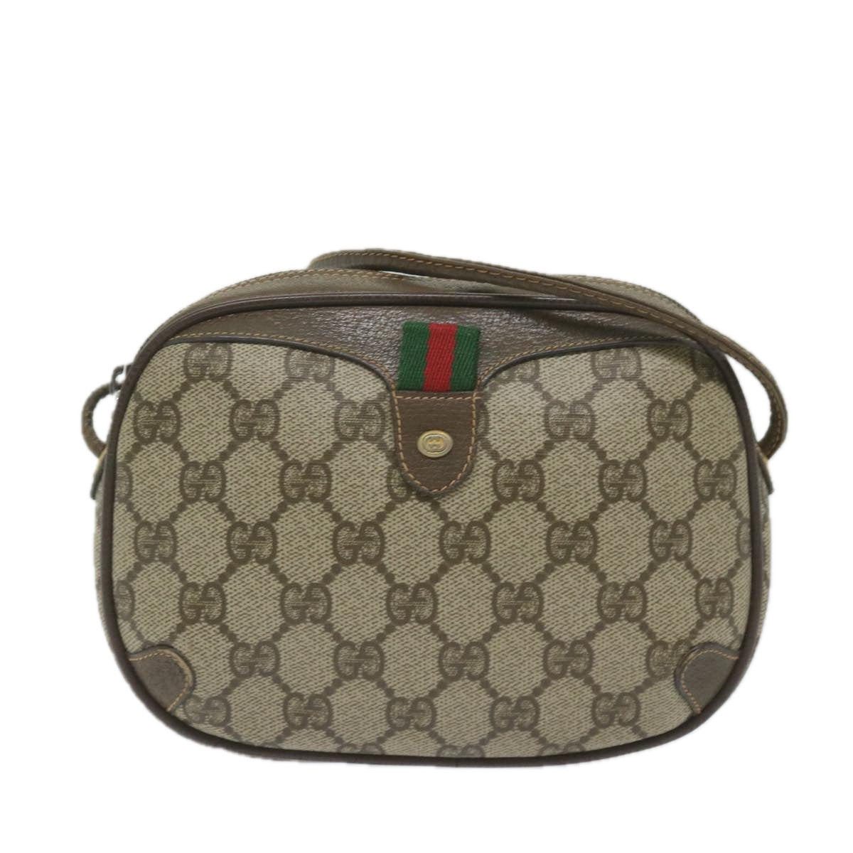GUCCI GG Supreme Web Sherry Line Shoulder Bag Beige Red 156 02 066 yk9564