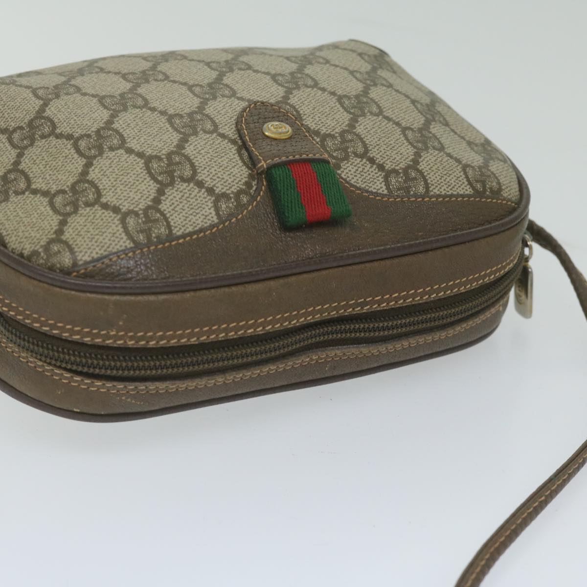 GUCCI GG Supreme Web Sherry Line Shoulder Bag Beige Red 156 02 066 yk9564