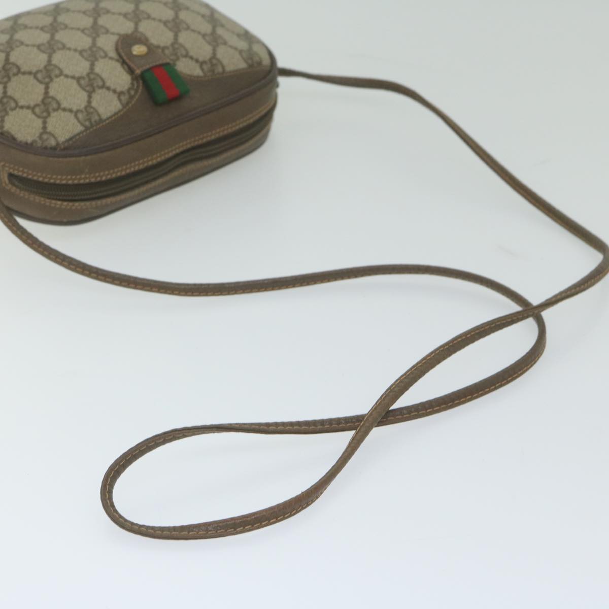 GUCCI GG Supreme Web Sherry Line Shoulder Bag Beige Red 156 02 066 yk9564