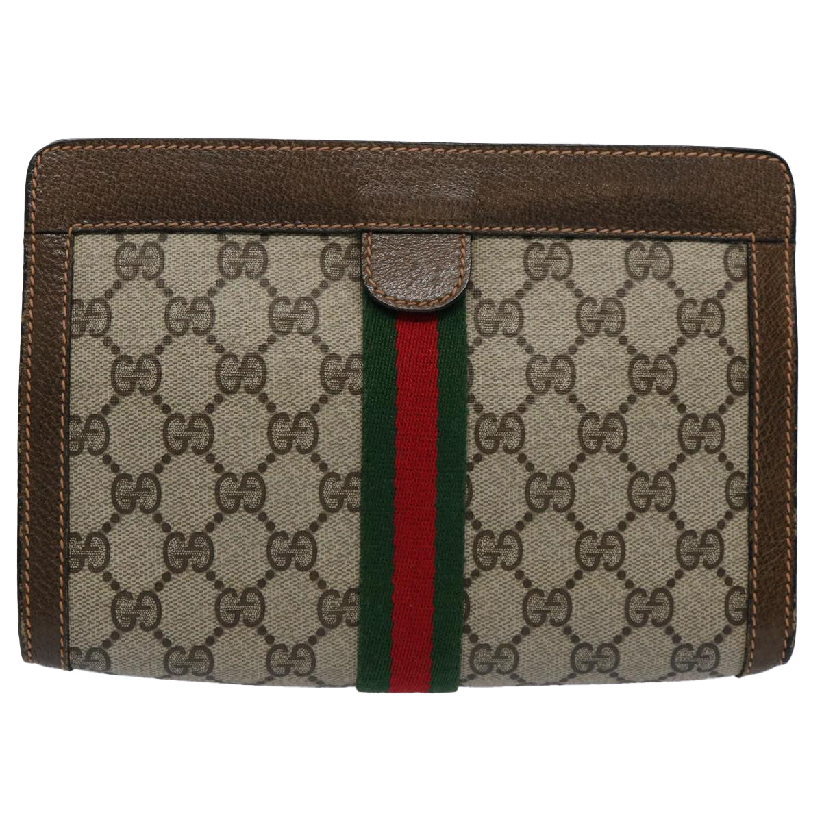 GUCCI GG Supreme Web Sherry Line Clutch Bag Beige Red 89 01 001 yk9576