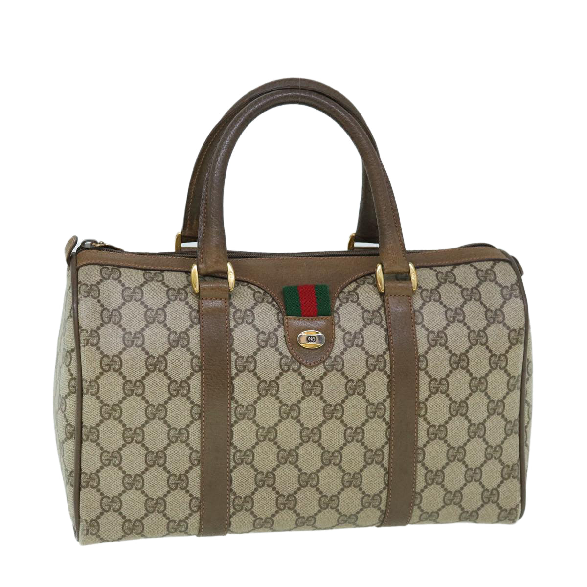 GUCCI GG Supreme Web Sherry Line Boston Bag Beige Red 98 02 007 yk9594