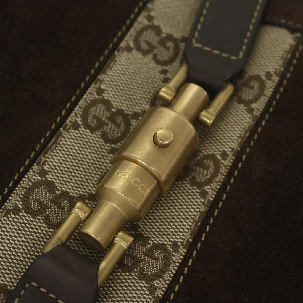 GUCCI GG Canvas Jackie Shoulder Bag Suede Beige Brown 120888 yk9600