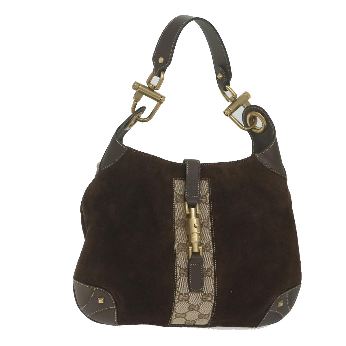 GUCCI GG Canvas Jackie Shoulder Bag Suede Beige Brown 120888 yk9600