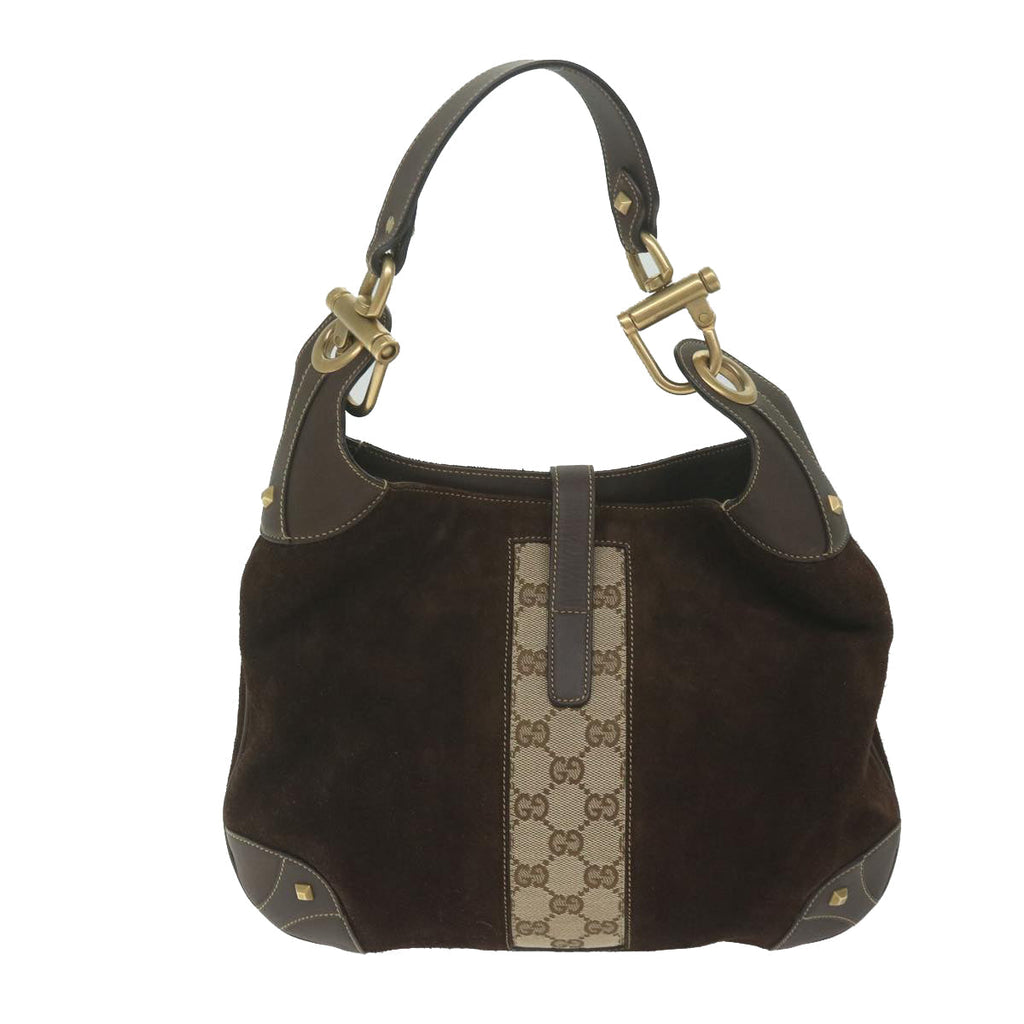 GUCCI GG Canvas Jackie Shoulder Bag Suede Beige Brown 120888 yk9600