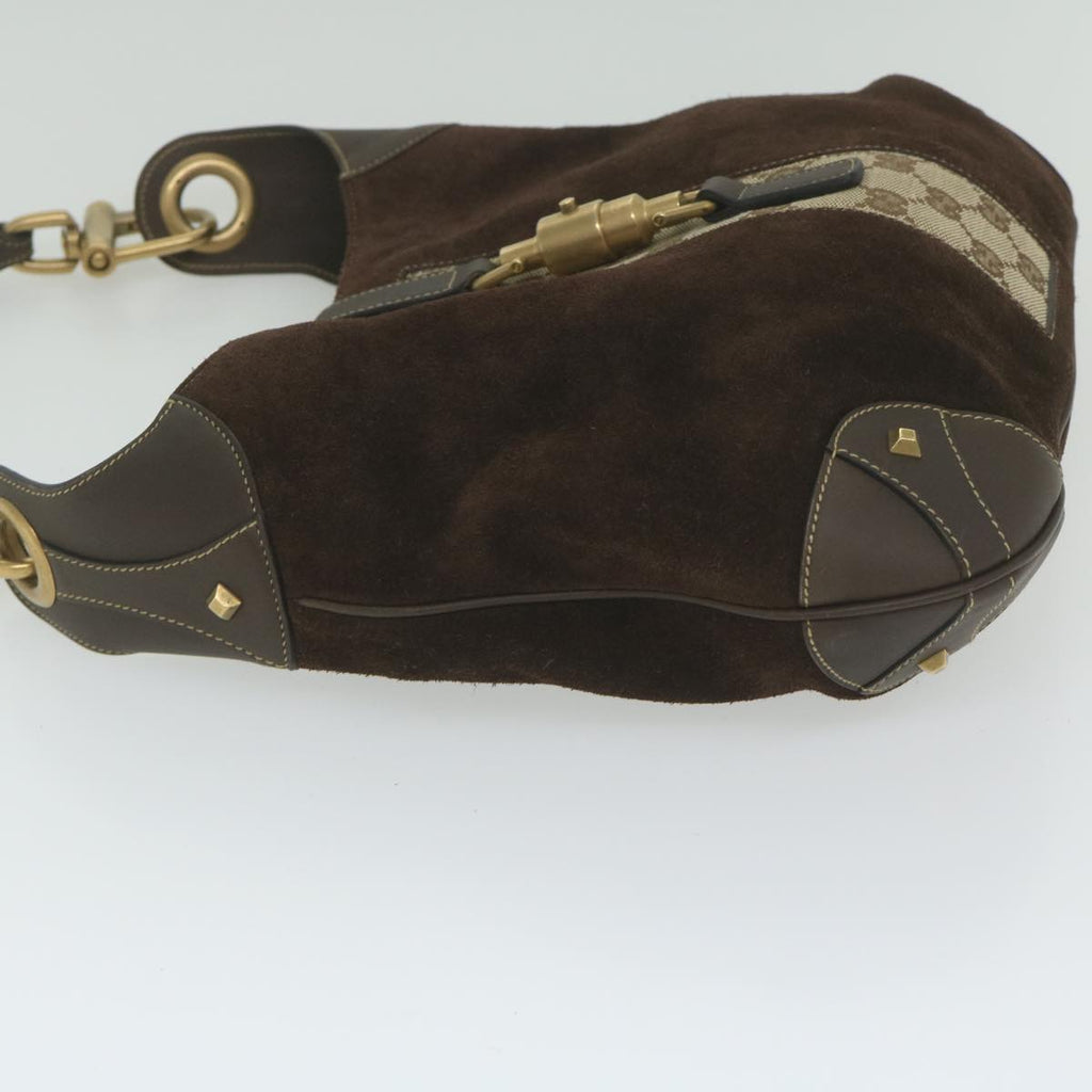 GUCCI GG Canvas Jackie Shoulder Bag Suede Beige Brown 120888 yk9600