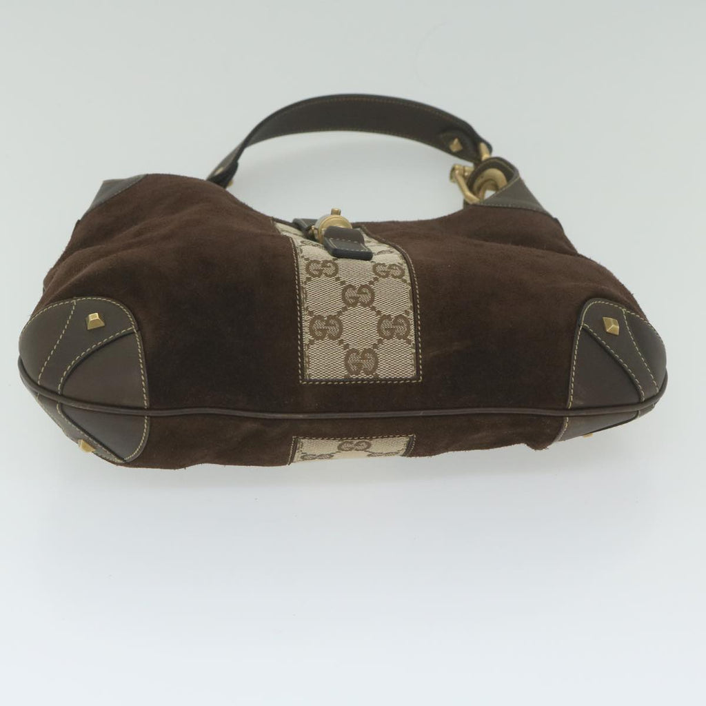 GUCCI GG Canvas Jackie Shoulder Bag Suede Beige Brown 120888 yk9600
