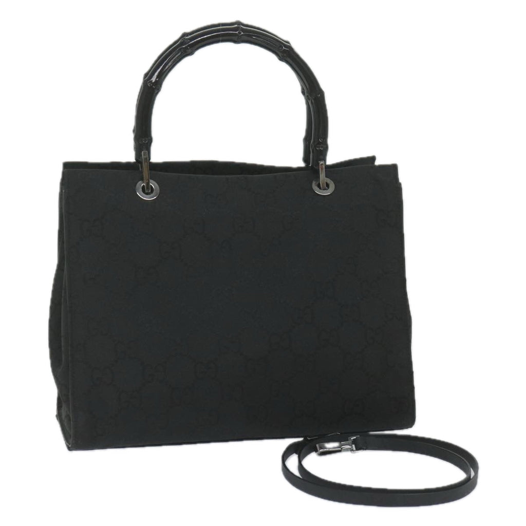 GUCCI GG Canvas Bamboo Hand Bag Black 002 1016 yk9603