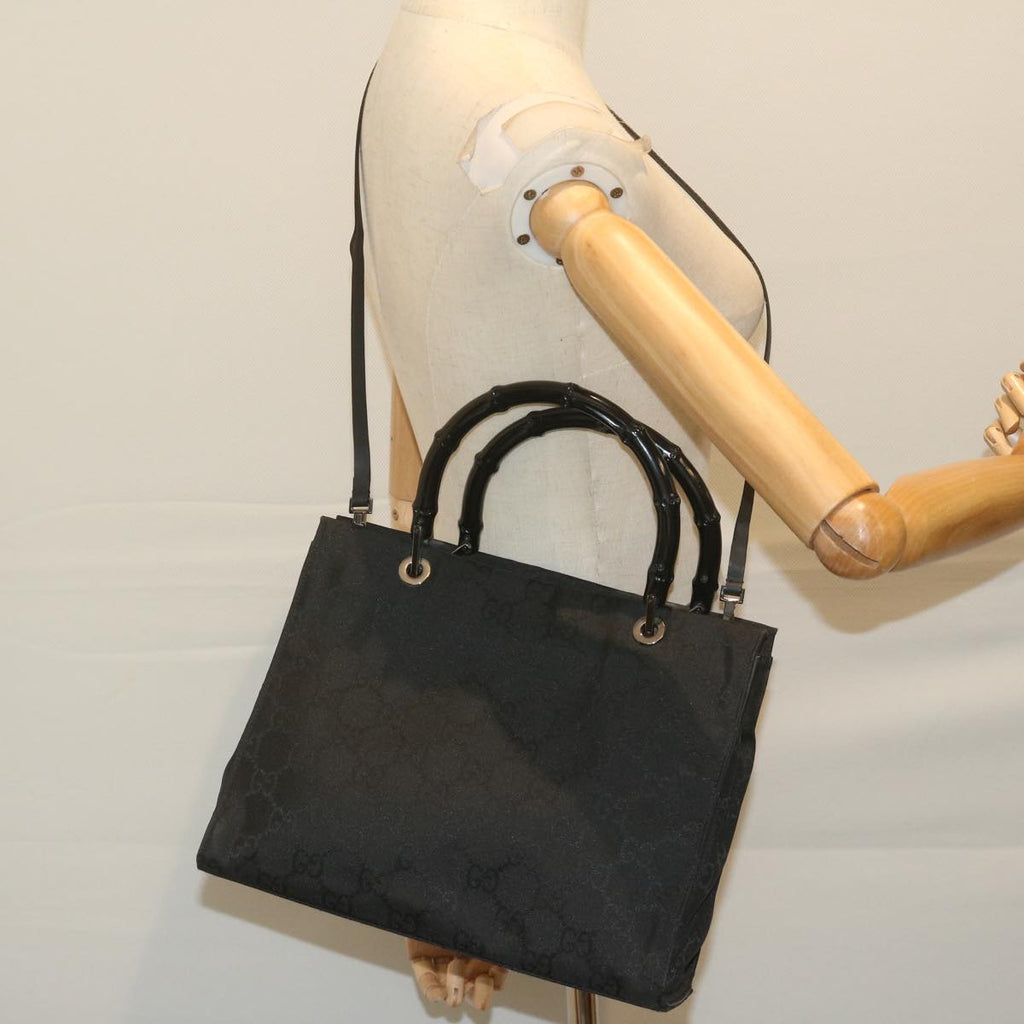 GUCCI GG Canvas Bamboo Hand Bag Black 002 1016 yk9603