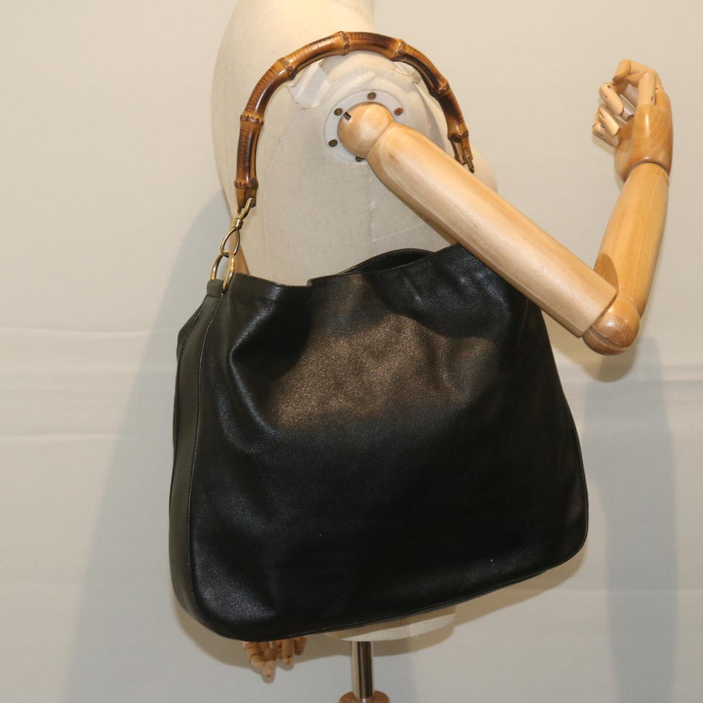 GUCCI Bamboo Shoulder Bag Leather Black 001 1577 yk9607