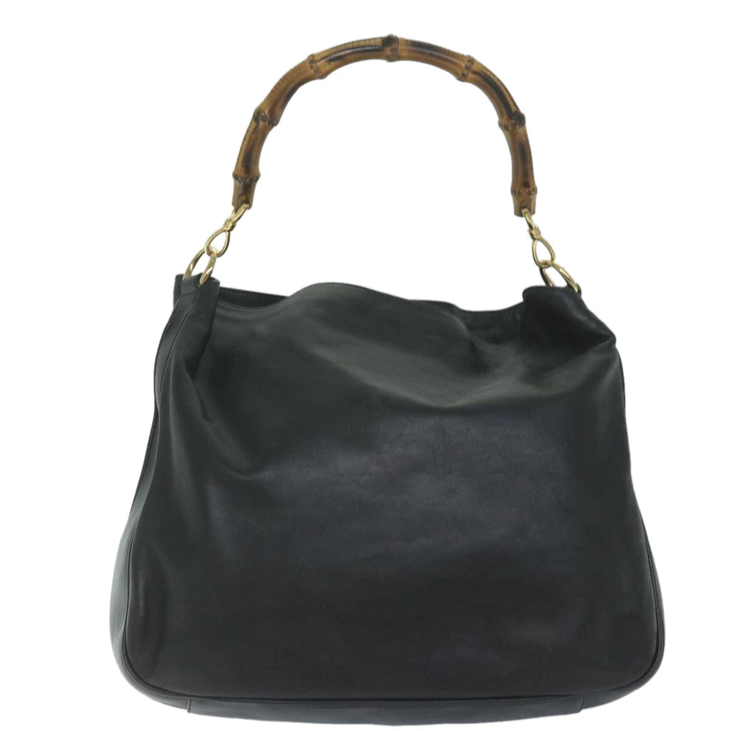 GUCCI Bamboo Shoulder Bag Leather Black 001 1577 yk9607