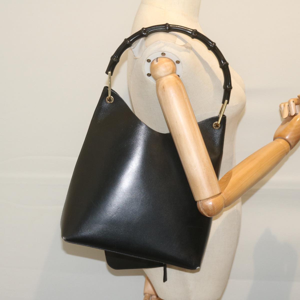 GUCCI Bamboo Shoulder Bag Leather Black 001 2058 yk9616