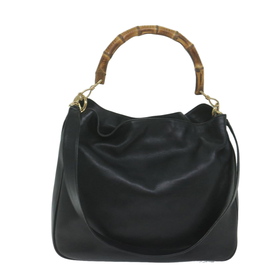 GUCCI Bamboo Shoulder Bag Leather Black 001 1577 yk9617