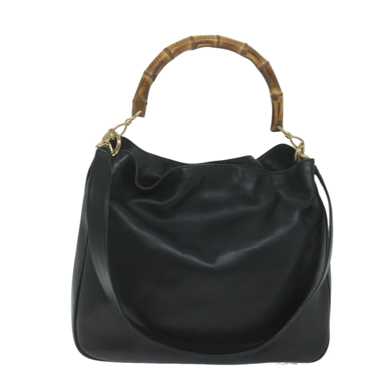 GUCCI Bamboo Shoulder Bag Leather Black 001 1577 yk9617