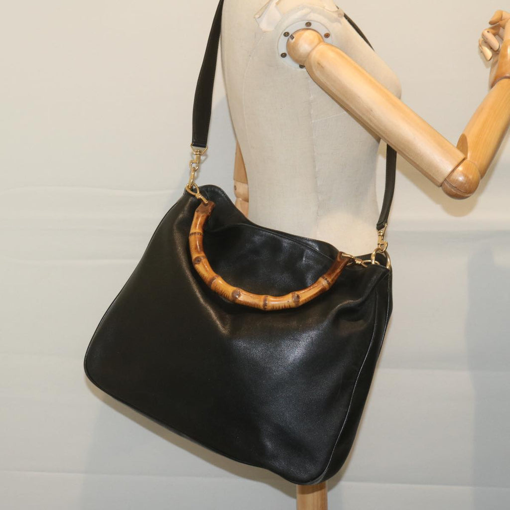 GUCCI Bamboo Shoulder Bag Leather Black 001 1577 yk9617