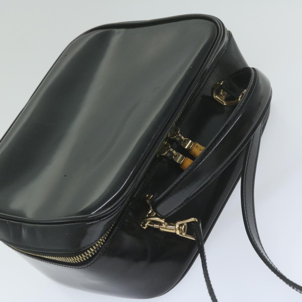 GUCCI Bamboo Vanity Cosmetic Pouch Patent leather Black 000 3270 yk9625