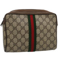 GUCCI GG Supreme Web Sherry Line Clutch Bag PVC Leather Beige Red yk9652
