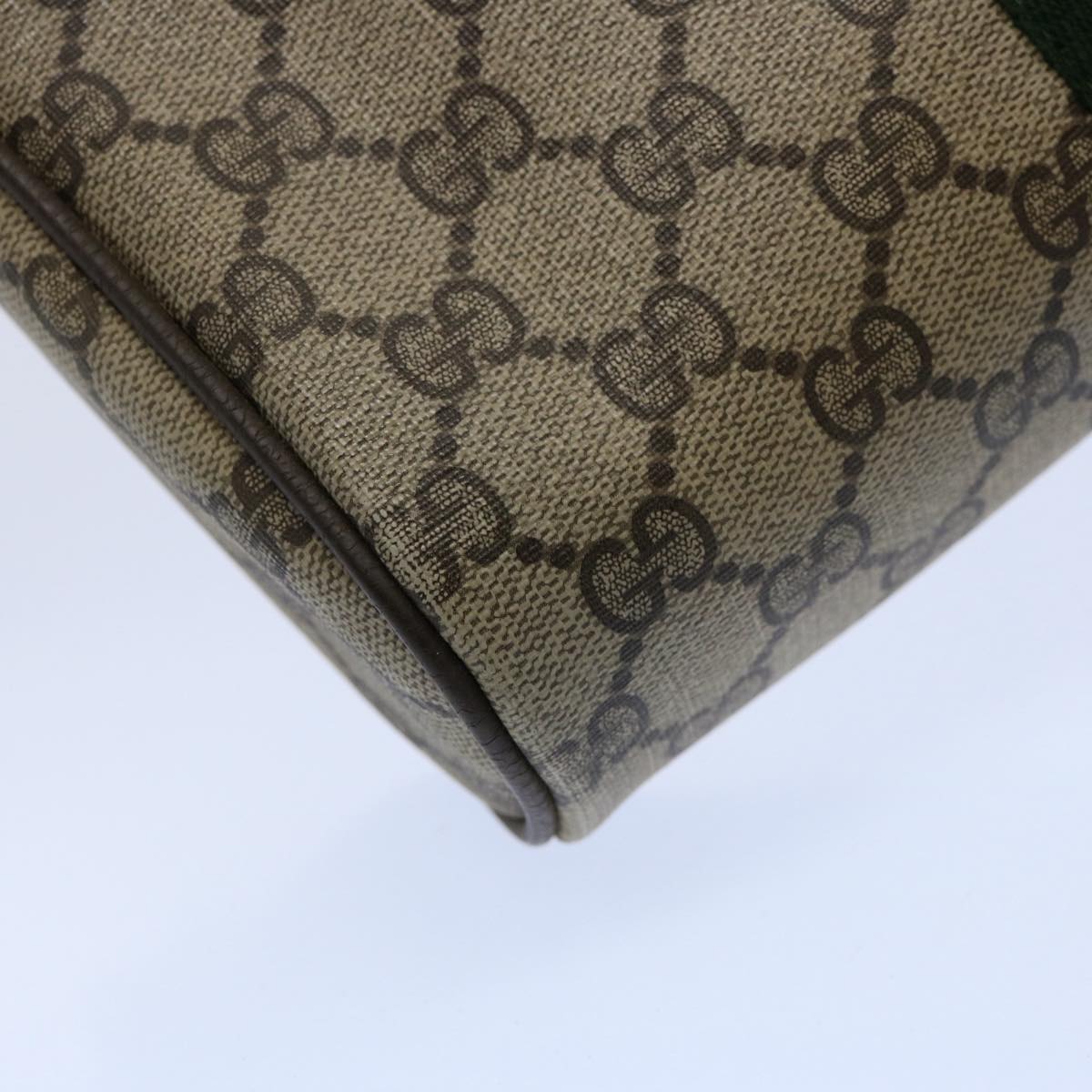 GUCCI GG Supreme Web Sherry Line Clutch Bag PVC Leather Beige Red yk9652