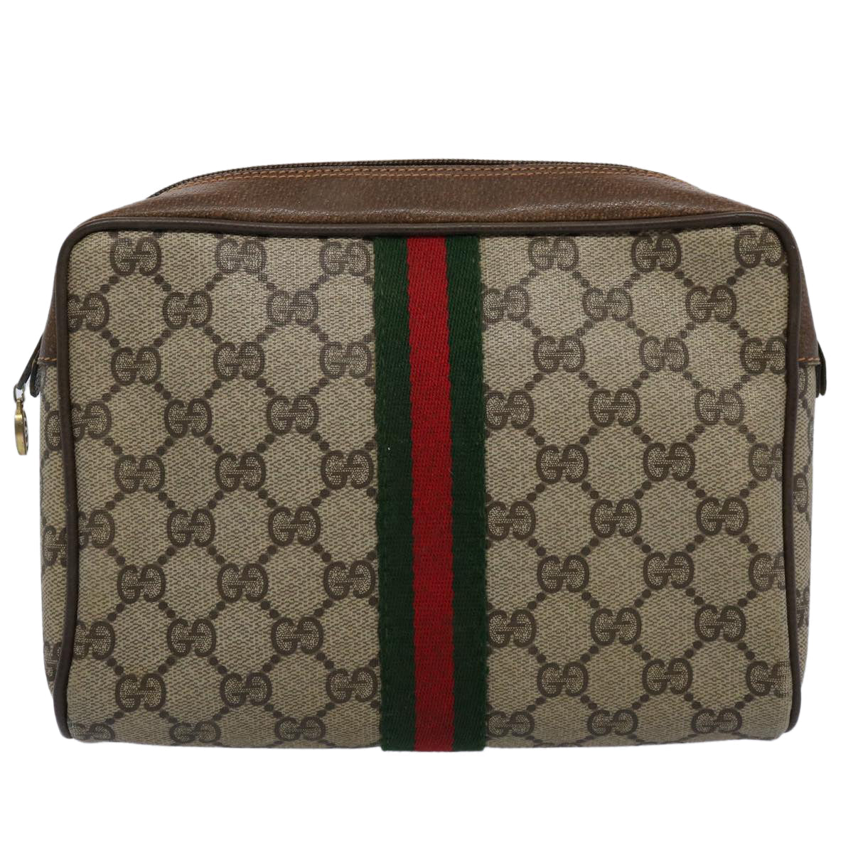 GUCCI GG Supreme Web Sherry Line Clutch Bag PVC Leather Beige Red yk9652