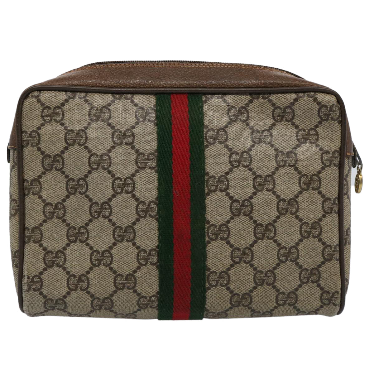 GUCCI GG Supreme Web Sherry Line Clutch Bag PVC Leather Beige Red yk9652
