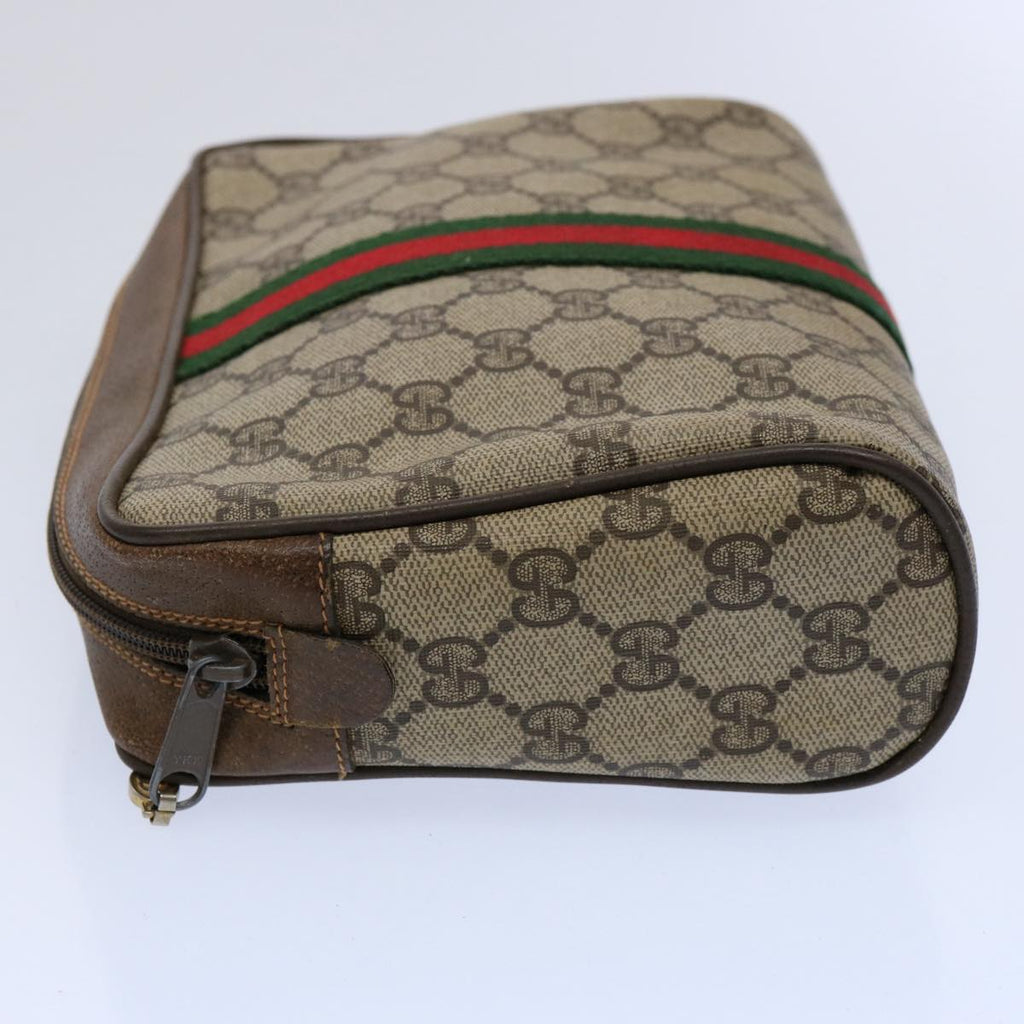 GUCCI GG Supreme Web Sherry Line Clutch Bag PVC Leather Beige Red yk9652