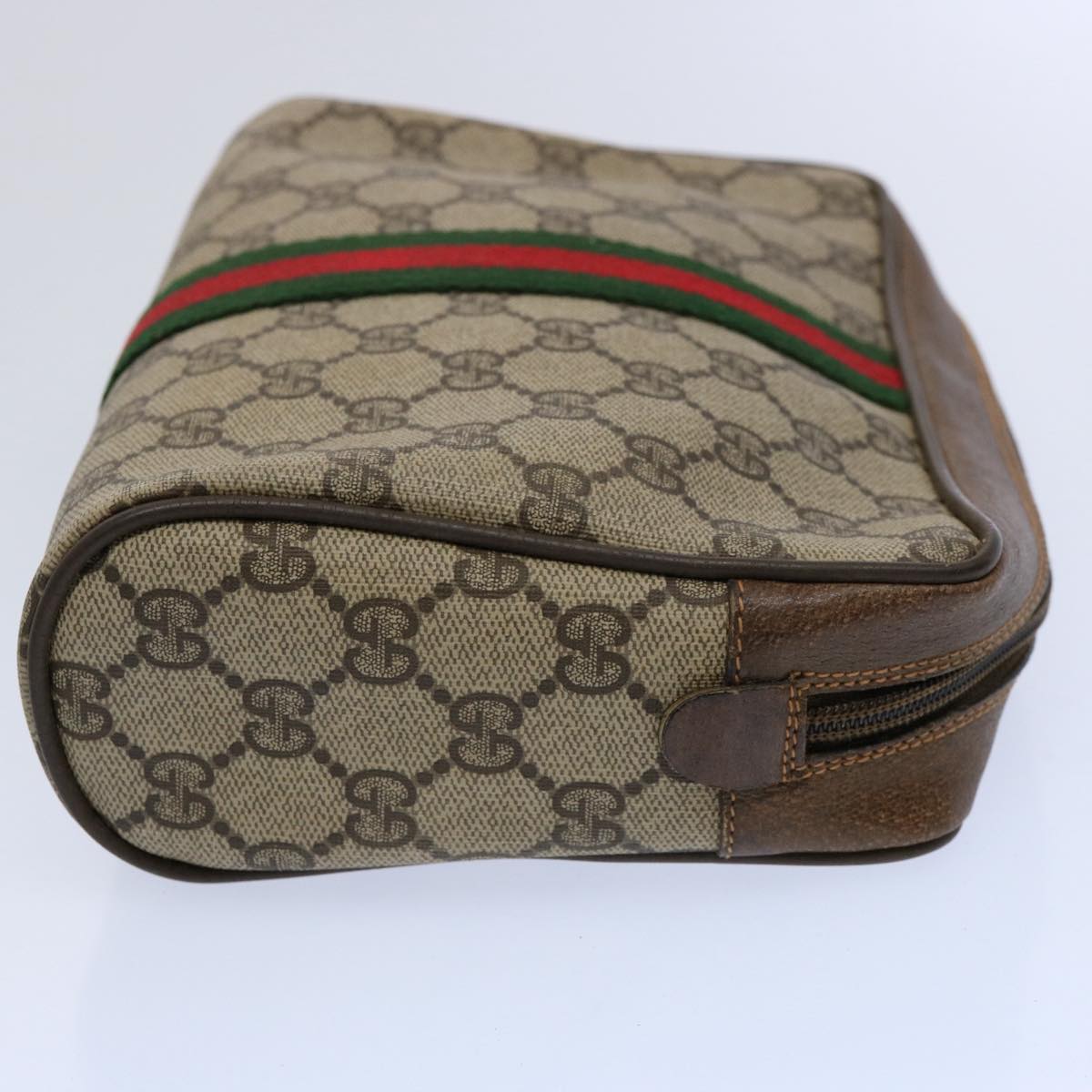 GUCCI GG Supreme Web Sherry Line Clutch Bag PVC Leather Beige Red yk9652