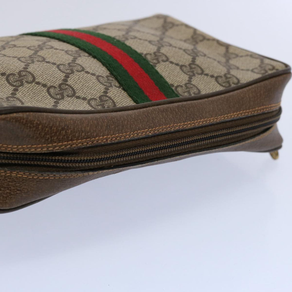 GUCCI GG Supreme Web Sherry Line Clutch Bag PVC Leather Beige Red yk9652