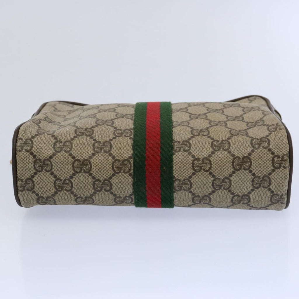 GUCCI GG Supreme Web Sherry Line Clutch Bag PVC Leather Beige Red yk9652