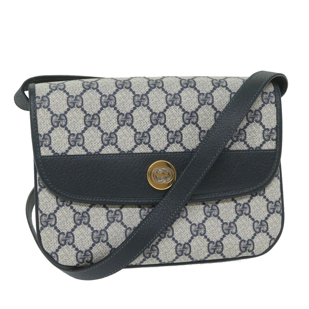 GUCCI GG Supreme Shoulder Bag PVC Leather Navy yk9675