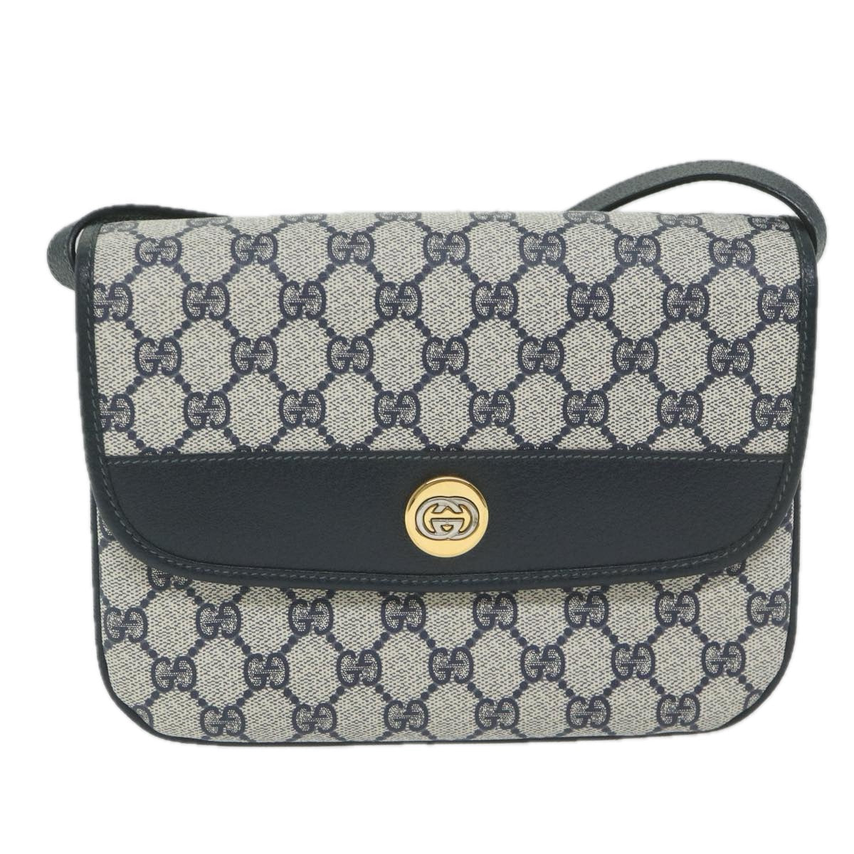 GUCCI GG Supreme Shoulder Bag PVC Leather Navy yk9675