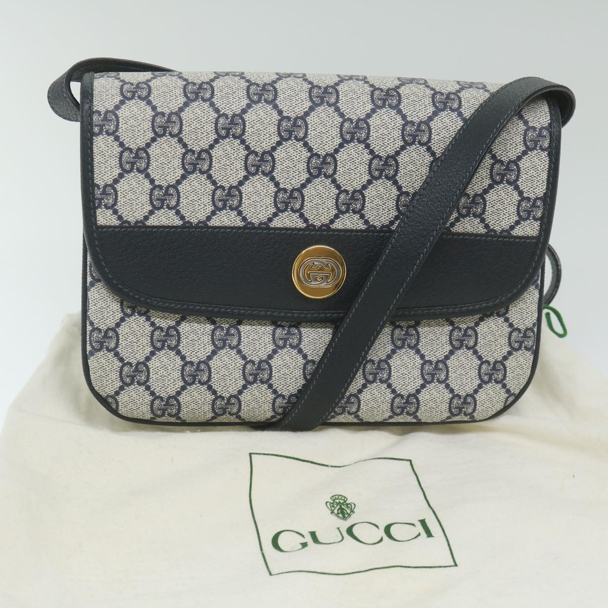 GUCCI GG Supreme Shoulder Bag PVC Leather Navy yk9675