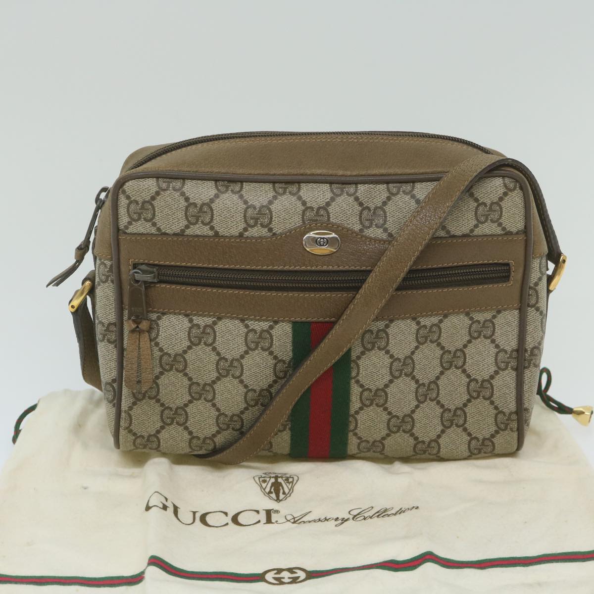GUCCI GG Supreme Web Sherry Line Shoulder Bag Beige Red 56 02 004 yk9683