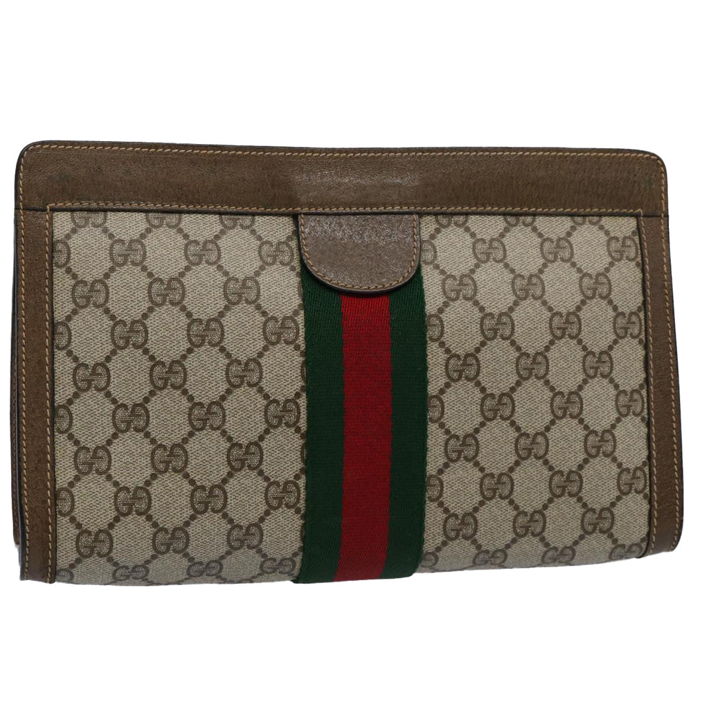 GUCCI GG Supreme Web Sherry Line Clutch Bag Beige Green 89 01 002 yk9700