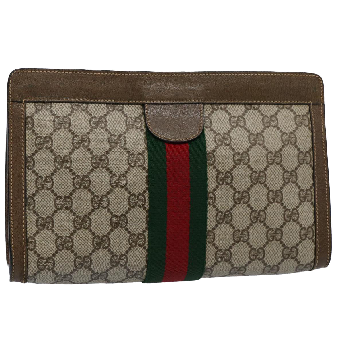 GUCCI GG Supreme Web Sherry Line Clutch Bag Beige Green 89 01 002 yk9700