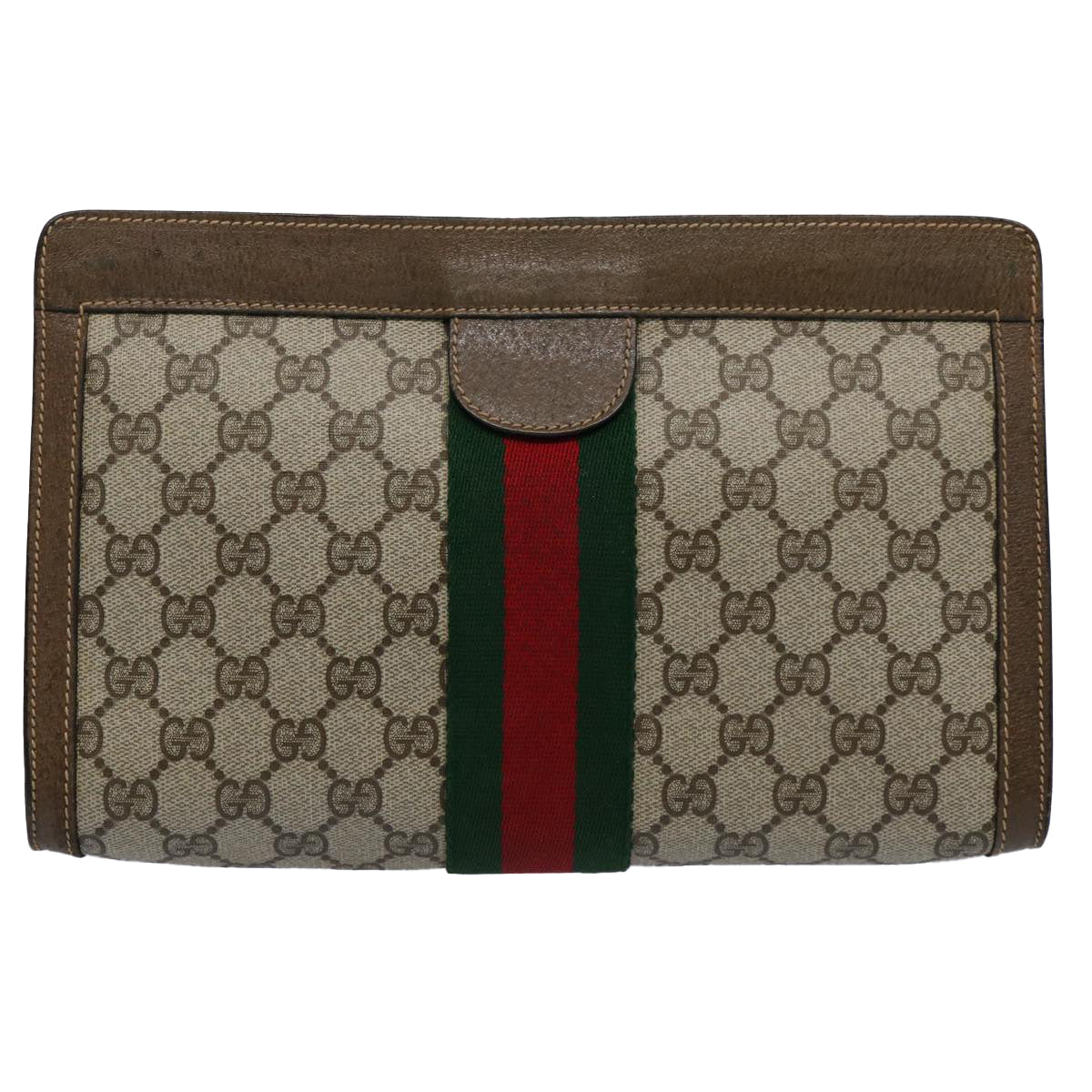 GUCCI GG Supreme Web Sherry Line Clutch Bag Beige Green 89 01 002 yk9700