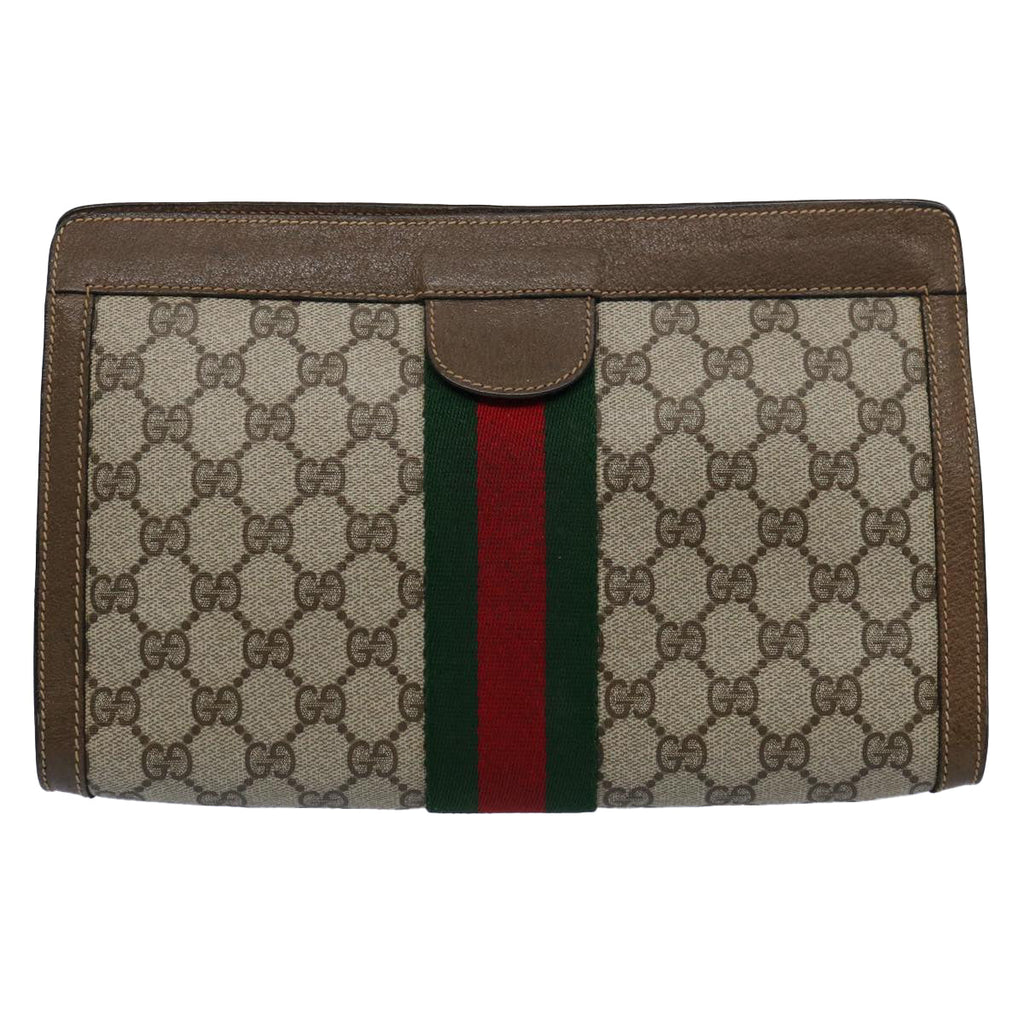 GUCCI GG Supreme Web Sherry Line Clutch Bag Beige Green 89 01 002 yk9700